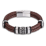 TeHao Punk316l Stainless Steel Cracked Bead Bracelet Braided Leather