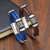 TeHao Punk316l Stainless Steel Cracked Bead Bracelet Braided Leather