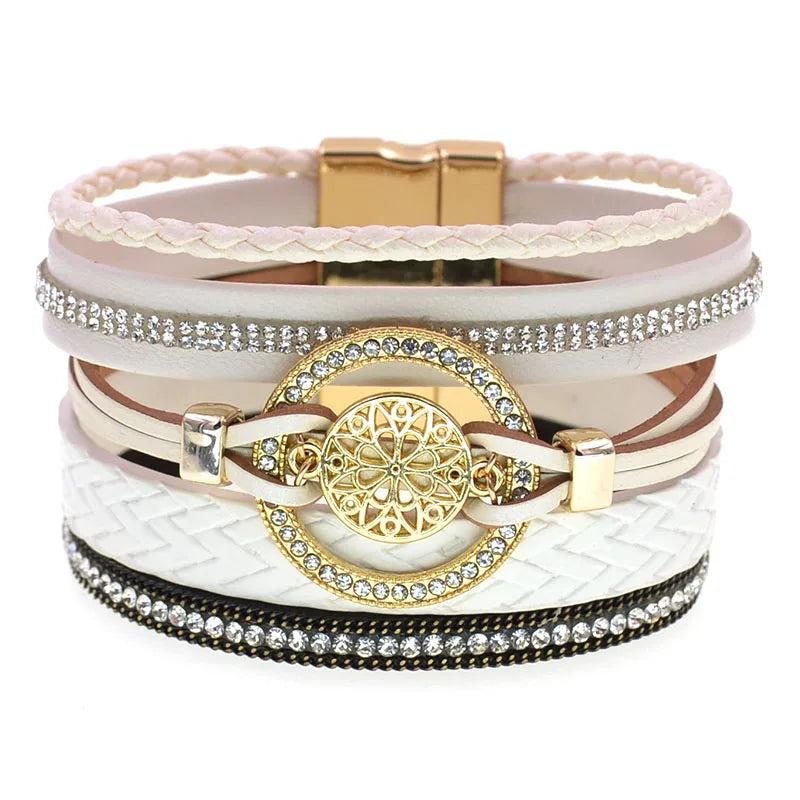 Summer Leather Bracelets for Women Round Zinc Alloy Bracelets 7 Colors