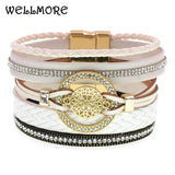 Summer Leather Bracelets for Women Round Zinc Alloy Bracelets 7 Colors