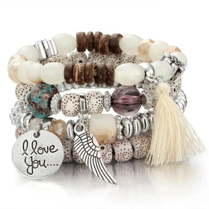 Boho Tassel Charm Bracelet Set for Women