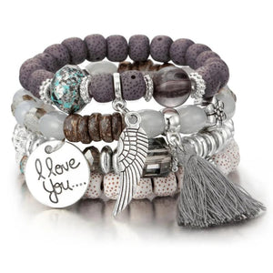 Boho Tassel Charm Bracelet Set for Women