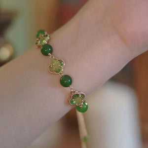 Lucky Leaf Women's Natural Hetian Jade Rosary Beads Bracelet