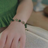 Lucky Leaf Women's Natural Hetian Jade Rosary Beads Bracelet