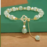 Lucky Leaf Women's Natural Hetian Jade Rosary Beads Bracelet
