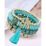 Boho Eye Turquoise Tassel Bracelet Ethnic Style Beaded Handpiece
