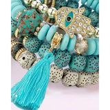 Boho Eye Turquoise Tassel Bracelet Ethnic Style Beaded Handpiece