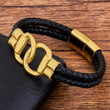 Double Layers Braided Leather Men Bracelet Stainless Steel Magnet Buckle