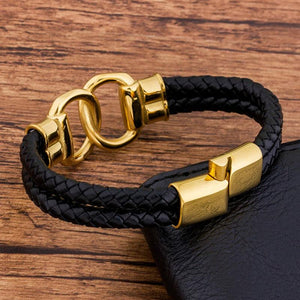 Double Layers Braided Leather Men Bracelet Stainless Steel Magnet Buckle