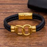 Double Layers Braided Leather Men Bracelet Stainless Steel Magnet Buckle