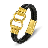 Double Layers Braided Leather Men Bracelet Stainless Steel Magnet Buckle