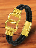 Double Layers Braided Leather Men Bracelet Stainless Steel Magnet Buckle