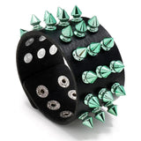 Gothic Spikes Rivet Wide Bracelet Green Stud Charm Leather Bangle