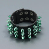 Gothic Spikes Rivet Wide Bracelet Green Stud Charm Leather Bangle