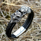 Men's Leather Wolf Bracelet Bangle Jewelry