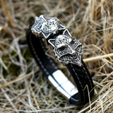 Men's Leather Wolf Bracelet Bangle Jewelry
