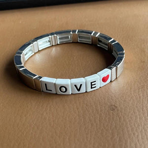 Silver Plated Metal Beads LOVE Charm Bracelet DIY Jewelry Stretch Gift