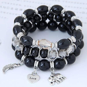 Vintage Crystal Bead Bracelet Elephant Charms Wristband Gift