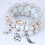 Vintage Crystal Bead Bracelet Elephant Charms Wristband Gift