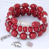 Vintage Crystal Bead Bracelet Elephant Charms Wristband Gift