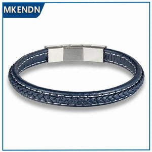 Arrival Men Leather Bracelet Stainless Steel Button