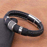 Men's Stainless Steel Woven Bracelet Leather Chain Jewelry