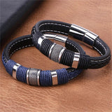 Men's Stainless Steel Woven Bracelet Leather Chain Jewelry