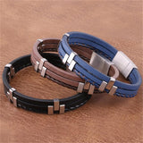 Men's Stainless Steel Woven Bracelet Leather Chain Jewelry