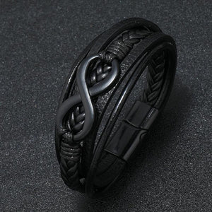 Stainless Steel Leather Bracelet Infinity Logo Men's Jewelry Gift
