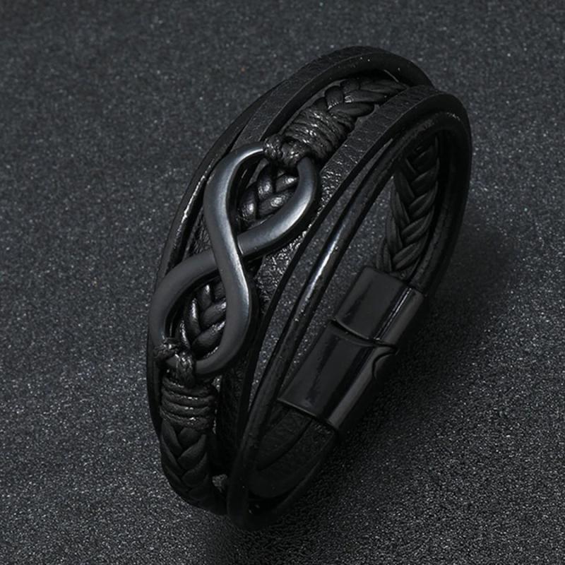 Stainless Steel Leather Bracelet Infinity Logo Men's Jewelry Gift