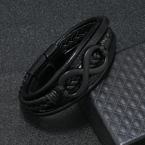 Stainless Steel Leather Bracelet Infinity Logo Men's Jewelry Gift