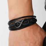 Stainless Steel Leather Bracelet Infinity Logo Men's Jewelry Gift