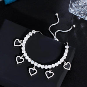 CWWZircons CZ Dangle Heart Charms Bracelet for Women