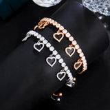 CWWZircons CZ Dangle Heart Charms Bracelet for Women