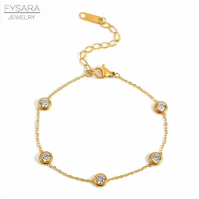 Zirconia Crystals Charm Bracelet Stainless Steel Chain Rose Love Gift