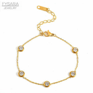Zirconia Crystals Charm Bracelet Stainless Steel Chain Rose Love Gift