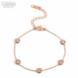 Zirconia Crystals Charm Bracelet Stainless Steel Chain Rose Love Gift