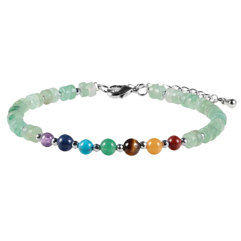 7 Chakra Crystal Reiki Stone Beads Bracelet Buddha Prayer Flat Beads Adjustable