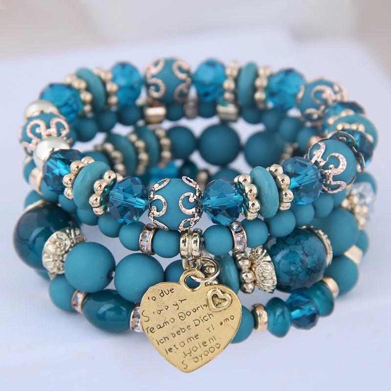 Boho Beaded Heart Multilayer Bracelet for Women