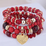 Boho Beaded Heart Multilayer Bracelet for Women
