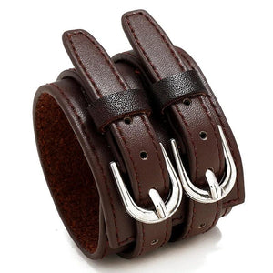 Retro Leather Bracelet Rock Punk Wide Double Layer Male Bracelet