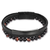 Men's Tiger Eye Beaded Leather Bracelet Gift
