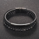 Men's Tiger Eye Beaded Leather Bracelet Gift