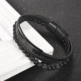 Men's Tiger Eye Beaded Leather Bracelet Gift