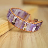 Bohemia Leather Wrap Bracelet & Bangle Purple Crystal Beaded Charm
