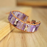 Bohemia Leather Wrap Bracelet & Bangle Purple Crystal Beaded Charm