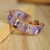Bohemia Leather Wrap Bracelet & Bangle Purple Crystal Beaded Charm