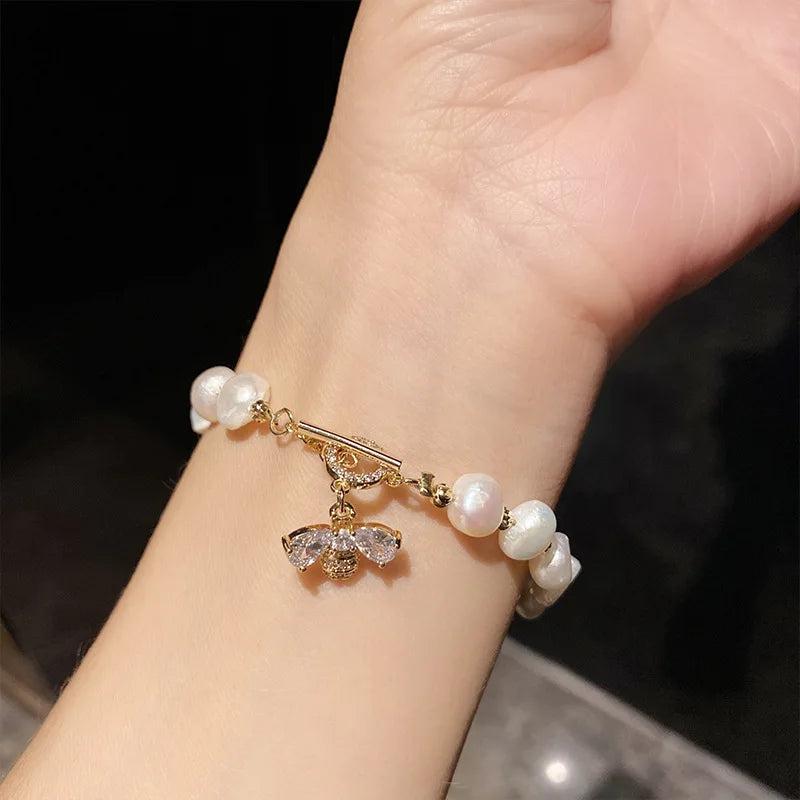 Baroque Pearl Bee Inlay Bracelet - Birthday Gift for Her