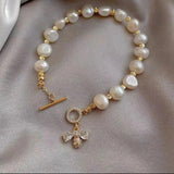 Baroque Pearl Bee Inlay Bracelet - Birthday Gift for Her