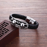 BOBASI Double Skeleton Leather Men's Bracelet Stainless Steel Punk Wristband